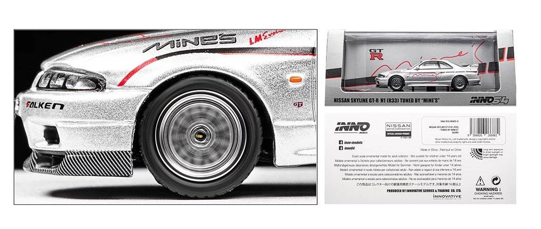Modelo de fundición a presión INNO 1/64 NISSAN SKYLINE GT-R (R33) MINE'S Sliver