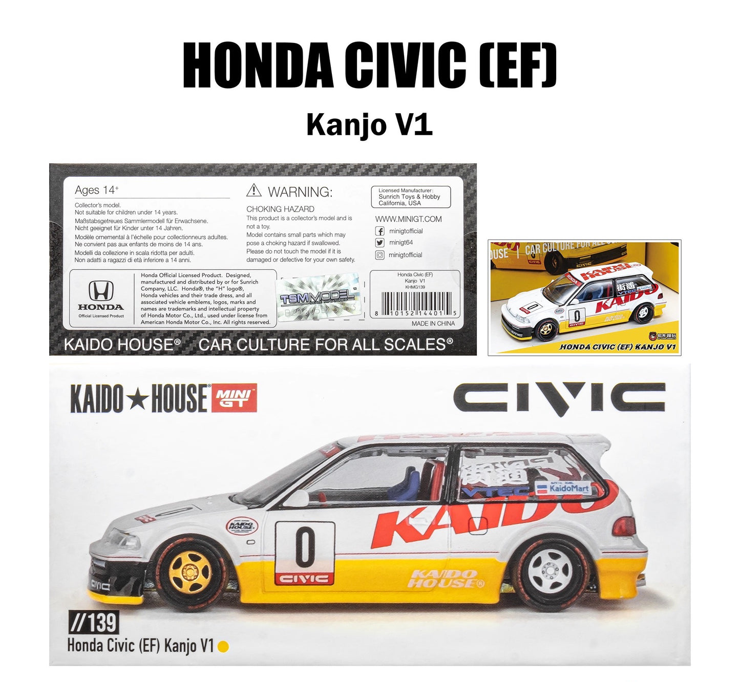KAIDO HOUSE x MINIGT 1/64 Honda Civic Kanjo V1 Modelo de coche fundido a presión