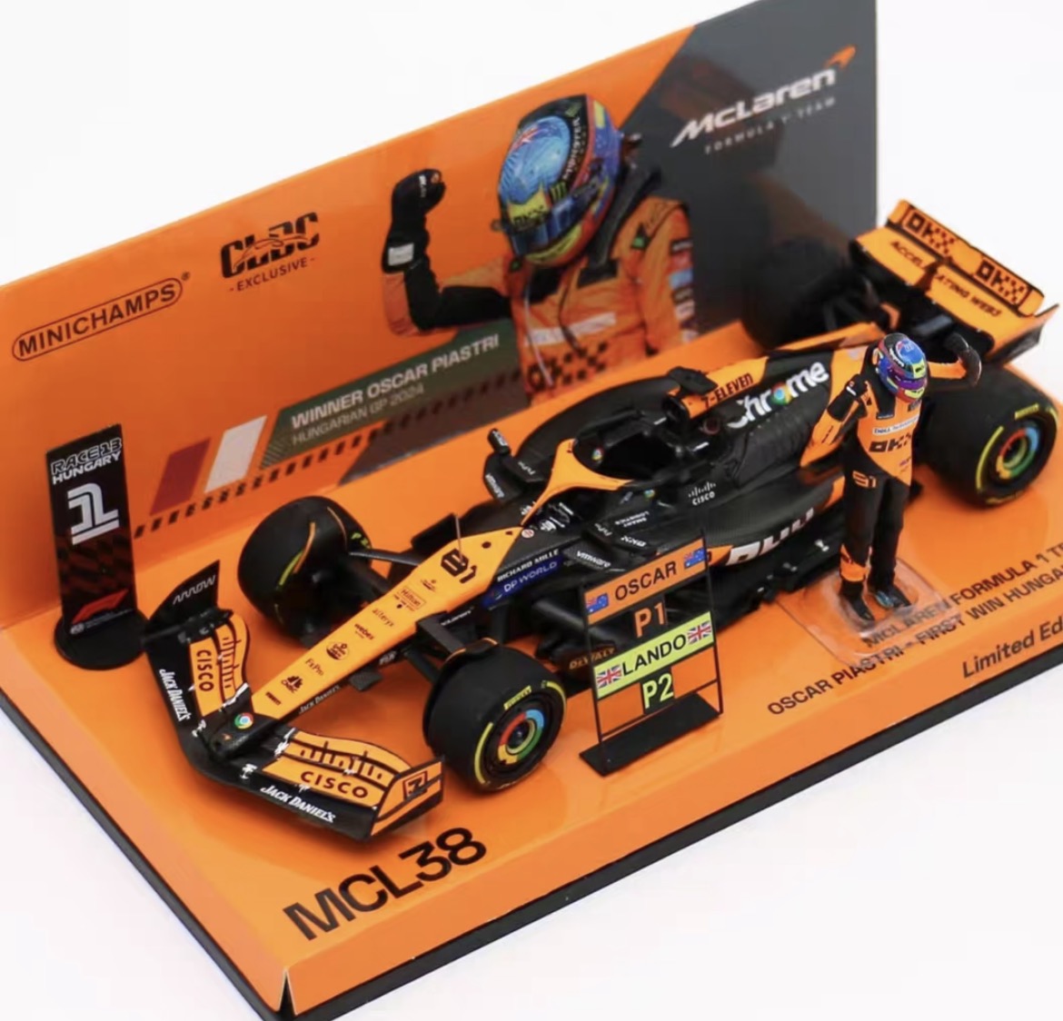 MINICHAMPS 1/43 McLaren F1 MCL38 81# Primera victoria GP de Hungría 2024 Modelo de coche