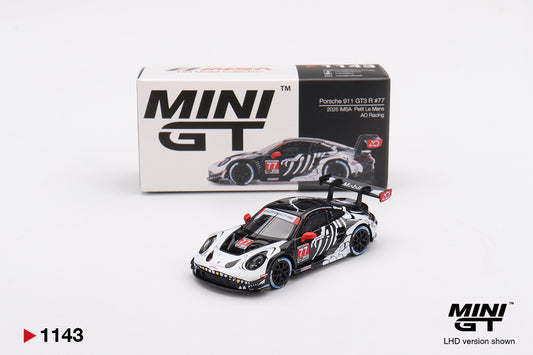 MINI GT #1143 Porsche 911 GT3 R #77 Signature Gift Set | 1:64 Diecast Model, Acrylic Display Case & Custom Collector Card