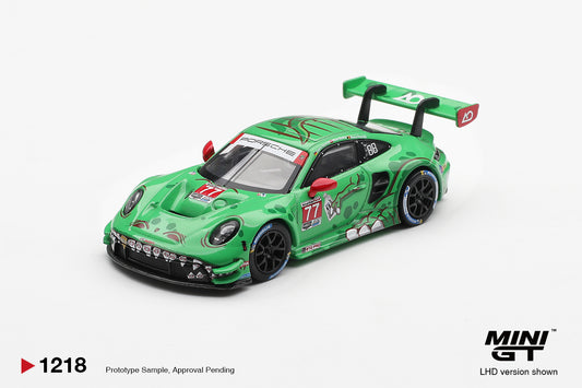 MINI GT #1218 Porsche 911 GT3 R #77 Signature Gift Set | 1:64 Diecast Model, Acrylic Display Case Version 2 & Custom Collector Card