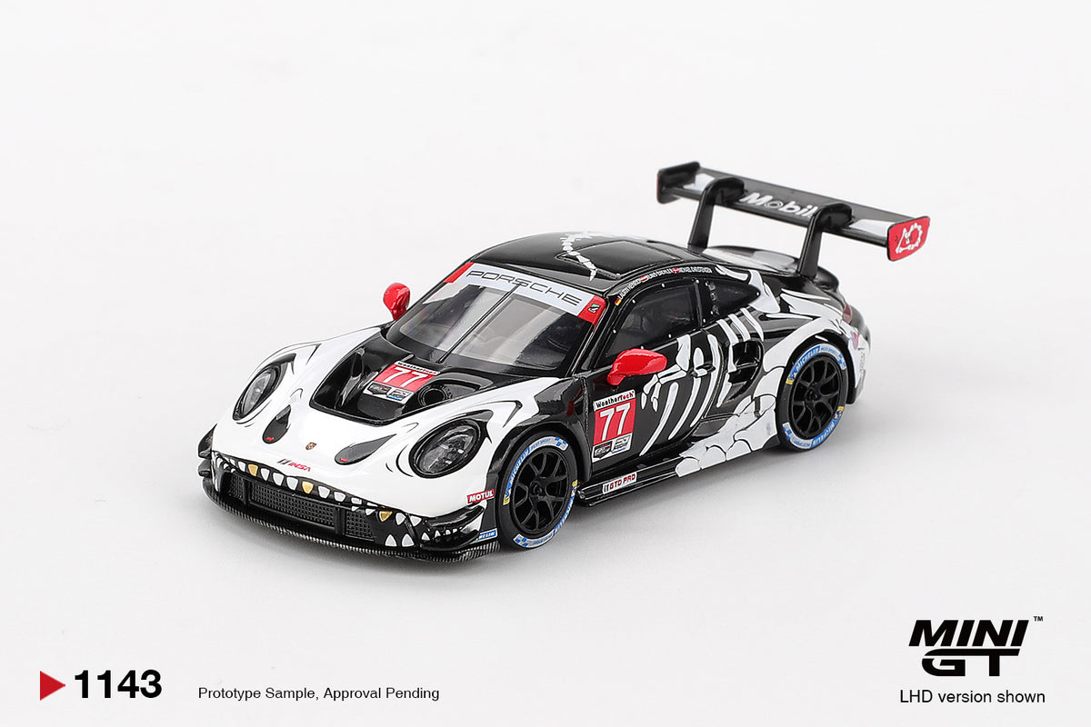 MINI GT #1143 Porsche 911 GT3 R #77 Signature Gift Set | 1:64 Diecast Model, Acrylic Display Case Version 2 & Custom Collector Card