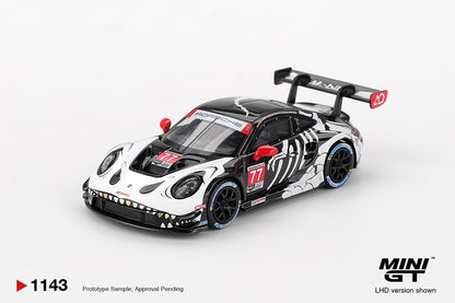 MINI GT #1143 Porsche 911 GT3 R #77 Signature Gift Set | 1:64 Diecast Model, Acrylic Display Case Version 2 & Custom Collector Card