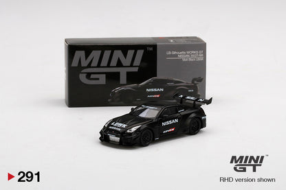 MINI GT #291 NISSAN 35GT-RR Ver.2 Matt Black LBWK Signature Gift Set | 1:64 Diecast Model, Acrylic Display Case Version 4 & Custom Collector Card