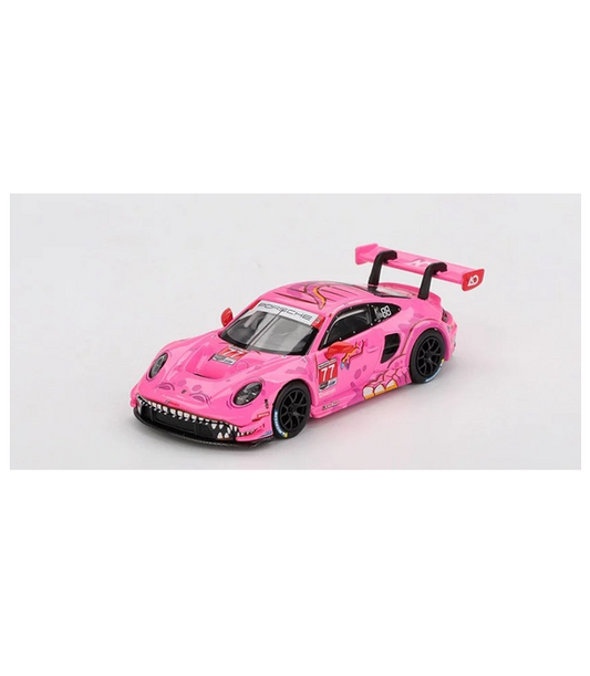 MINIGT 1/64 Porsche 911 GT3 R (992) #77 Modelo de coche rosa