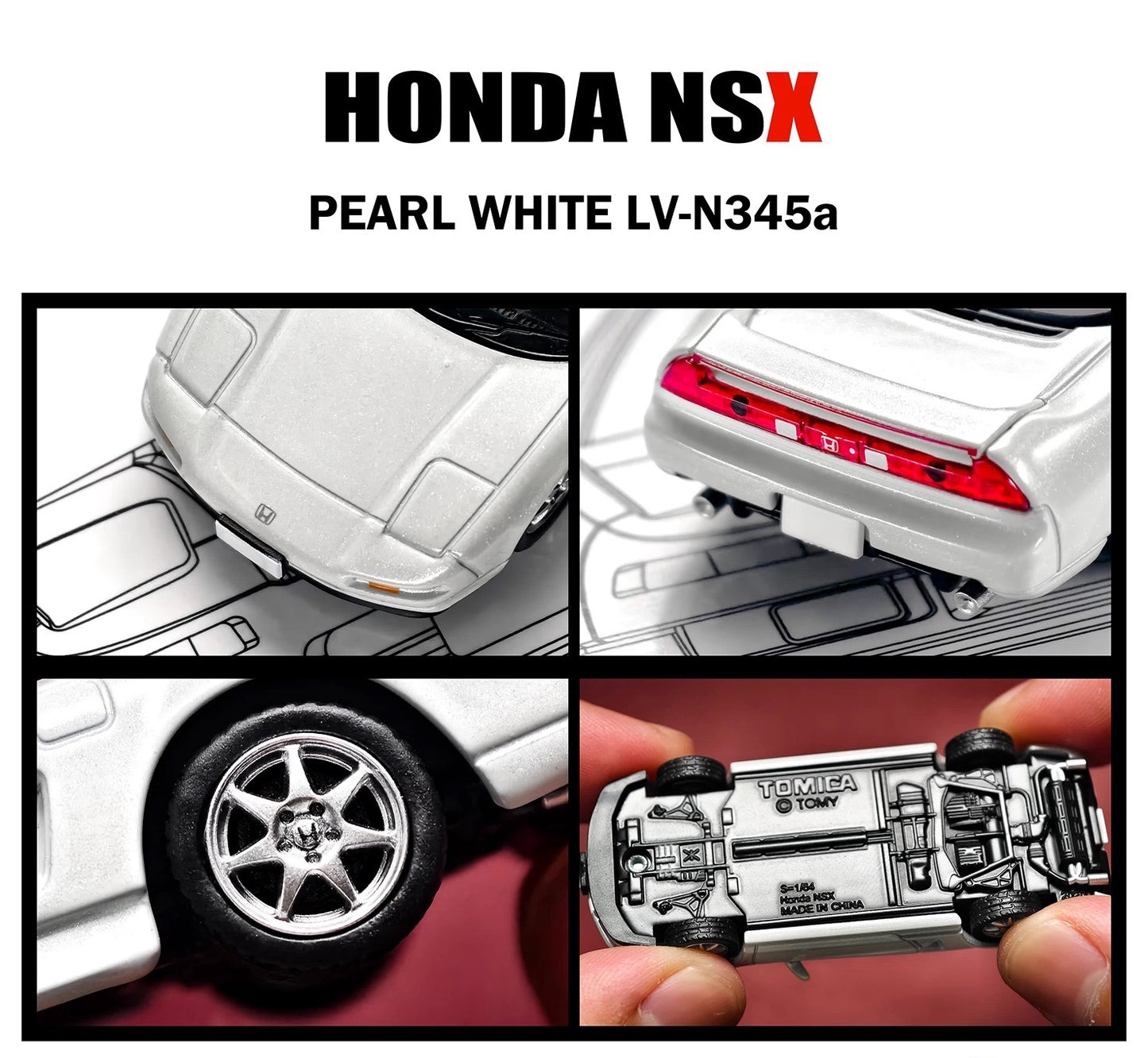 TLV-N345a 1/64 HONDA NSX 1998 PEARL WHITE Diecast Model Car