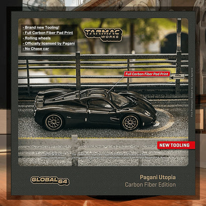 TW 1/64 Pagani Utopia Black Carbon Fiber Diecast Model Car