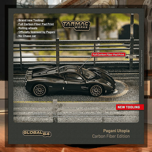 TW 1/64 Pagani Utopia Black Carbon Fiber Diecast Model Car