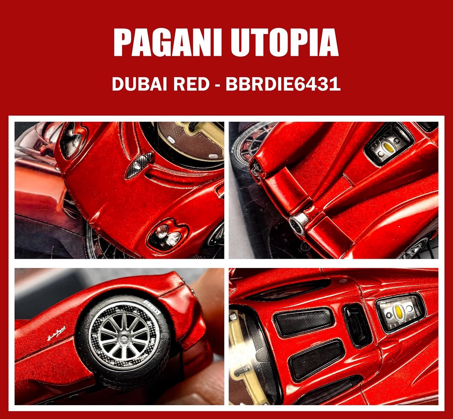 Modèle réduit de voiture moulé sous pression BBR 1/64 Pagani Utopia Dubai Red