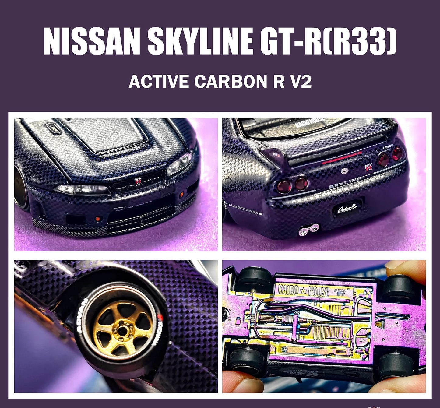 KAIDO HOUSE x MINIGT 1/64 Nissan Skyline GT-R R33 Active Carbon Diecast Model Car
