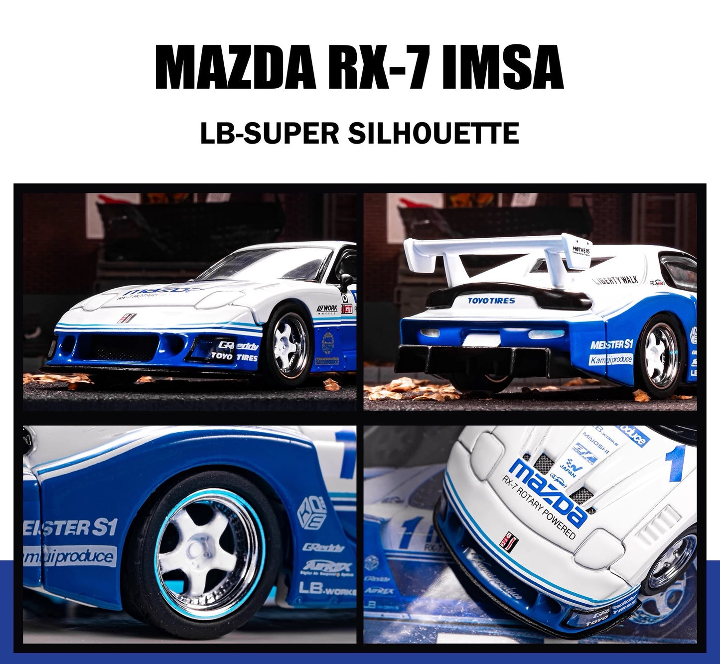 MINIGT 1/64 Mazda RX-7 IMSA LB-Super Silhouette Diecast Model Car