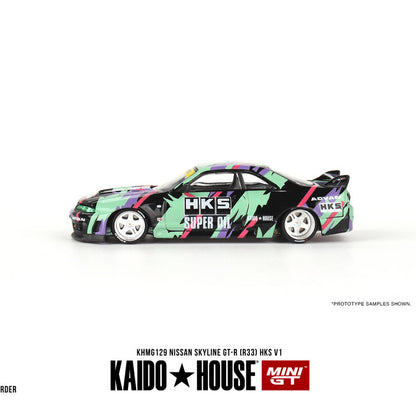 MINIGT KAIDO 1/64 Nissan Skyline GT-R R33 HKS V1 Modelo de coche fundido a presión