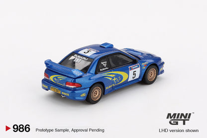 MINIGT 1/64 Subaru Impreza #986 WRC99 Modelo de coche fundido a presión