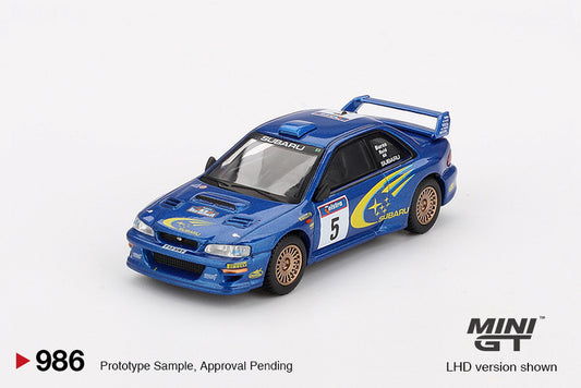 MINIGT 1/64 Subaru Impreza #986 WRC99 Modelo de coche fundido a presión
