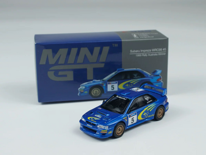MINIGT 1/64 Subaru Impreza #986 WRC99 Modelo de coche fundido a presión
