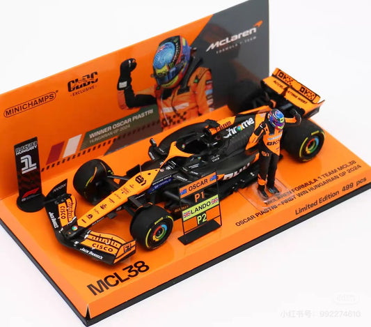 MINICHAMPS 1/43 McLaren F1 MCL38 81# Primera victoria GP de Hungría 2024 Modelo de coche