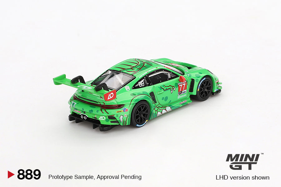 MINI GT #889 Porsche 911 GT3 R #77 Signature Gift Set | 1:64 Diecast Model, Acrylic Display Case Version 2 & Custom Collector Card