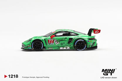 MINI GT #1218 Porsche 911 GT3 R #77 Signature Gift Set | 1:64 Diecast Model, Acrylic Display Case Version 2 & Custom Collector Card
