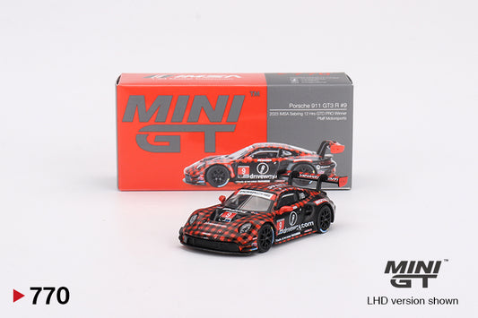 MINI GT #770 Porsche 911 GT3 R #9 Signature Gift Set | 1:64 Diecast Model, Acrylic Display Case Version 2 & Custom Collector Card