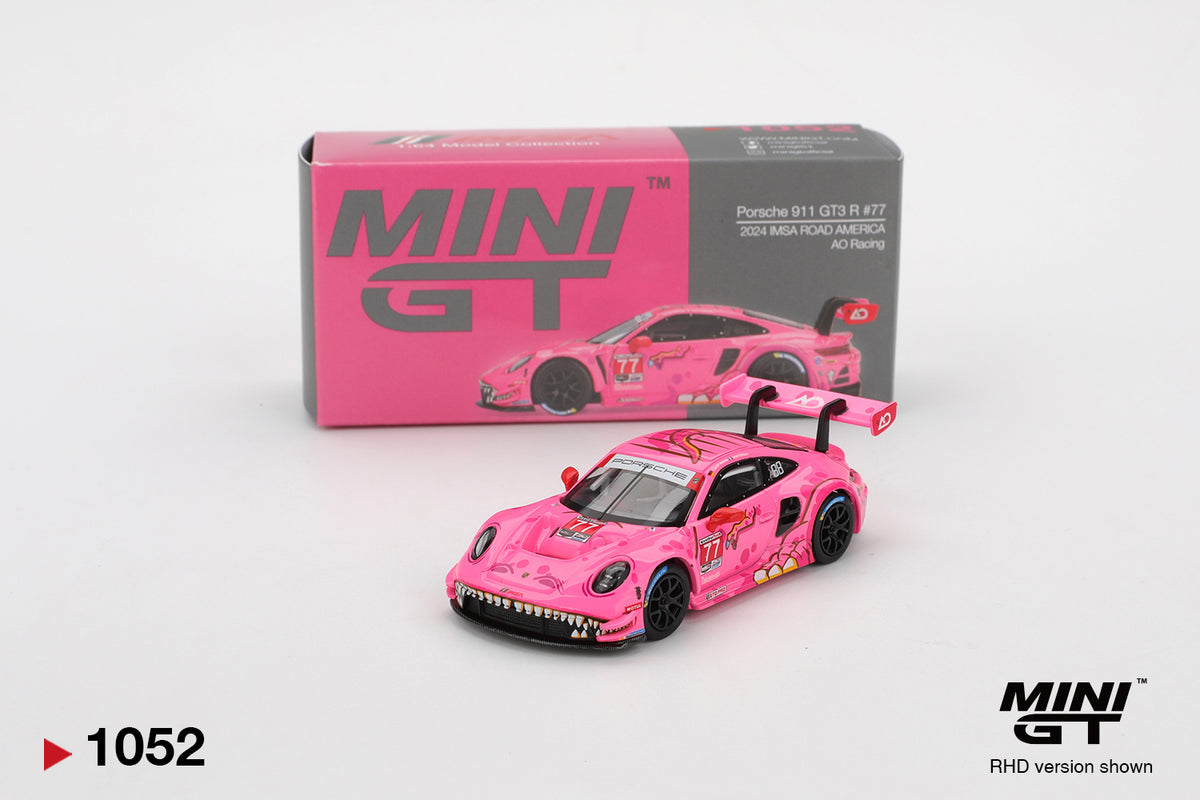 MINI GT #1052 Porsche 911 GT3 R #77 Signature Gift Set | 1:64 Diecast Model, Acrylic Display Case Version 2 & Custom Collector Card