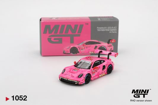 MINI GT #1052 Porsche 911 GT3 R #77 Signature Gift Set | 1:64 Diecast Model, Acrylic Display Case Version 2 & Custom Collector Card