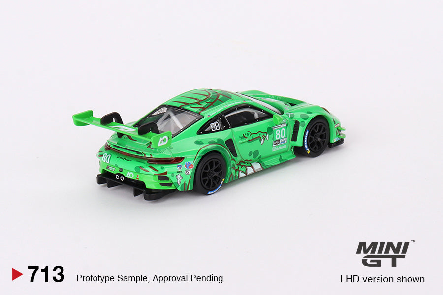 MINI GT #713 Porsche 911 GT3 R #80 Signature Gift Set | 1:64 Diecast Model, Acrylic Display Case Version 2 & Custom Collector Card