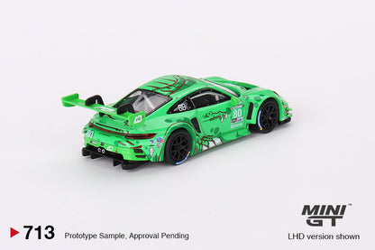 MINI GT #713 Porsche 911 GT3 R #80 Signature Gift Set | 1:64 Diecast Model, Acrylic Display Case Version 2 & Custom Collector Card