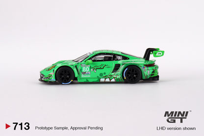 MINI GT #713 Porsche 911 GT3 R #80 Signature Gift Set | 1:64 Diecast Model, Acrylic Display Case Version 2 & Custom Collector Card