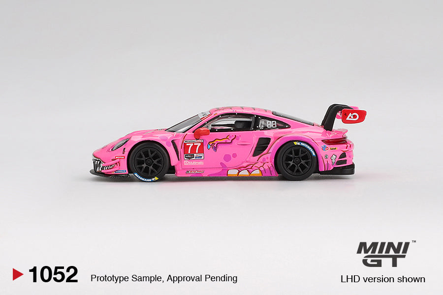 MINI GT #1052 Porsche 911 GT3 R #77 Signature Gift Set | 1:64 Diecast Model, Acrylic Display Case Version 2 & Custom Collector Card
