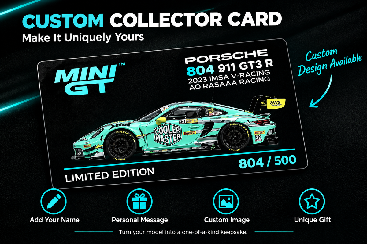 MINI GT #804 Porsche 911 GT3 R #28 Signature Gift Set – 1:64 Diecast Model, Acrylic Display Case & Custom Collector Card
