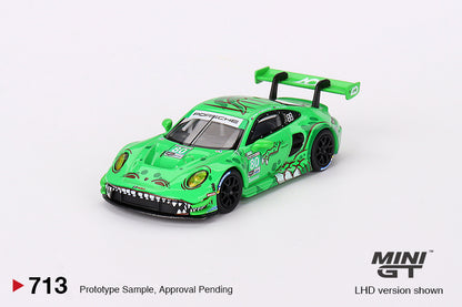 MINI GT #713 Porsche 911 GT3 R #80 Signature Gift Set | 1:64 Diecast Model, Acrylic Display Case Version 2 & Custom Collector Card