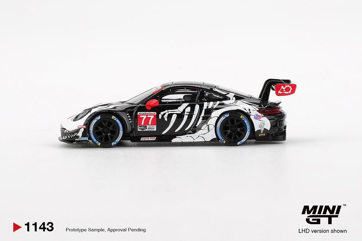 MINI GT #1143 Porsche 911 GT3 R #77 Signature Gift Set | 1:64 Diecast Model, Acrylic Display Case Version 2 & Custom Collector Card