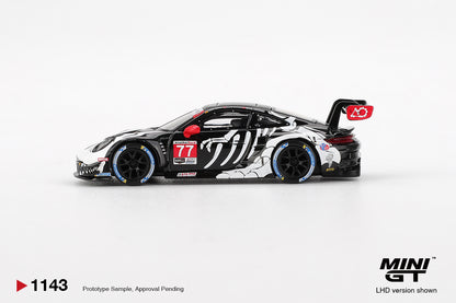 MINI GT #1143 Porsche 911 GT3 R #77 Signature Gift Set | 1:64 Diecast Model, Acrylic Display Case Version 2 & Custom Collector Card