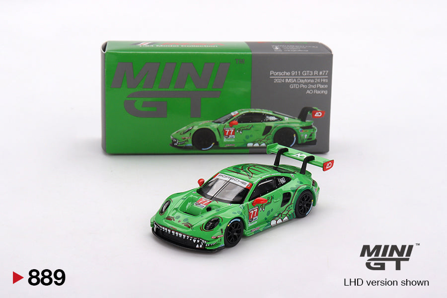 MINI GT #889 Porsche 911 GT3 R #77 Signature Gift Set | 1:64 Diecast Model, Acrylic Display Case Version 2 & Custom Collector Card