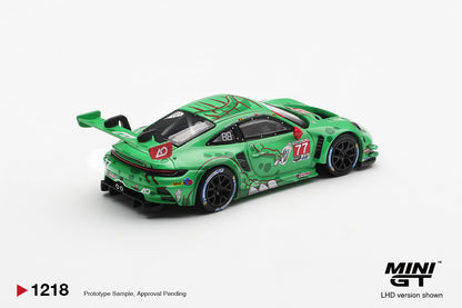 MINI GT #1218 Porsche 911 GT3 R #77 Signature Gift Set | 1:64 Diecast Model, Acrylic Display Case Version 2 & Custom Collector Card
