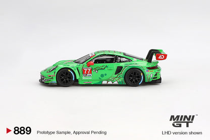 MINI GT #889 Porsche 911 GT3 R #77 Signature Gift Set | 1:64 Diecast Model, Acrylic Display Case Version 2 & Custom Collector Card